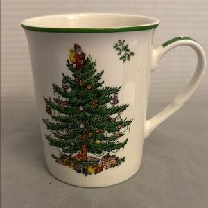 Spode Christmas Tree Mug Cup with Green Trim Gifts Under Tree Festive Nostalgic
